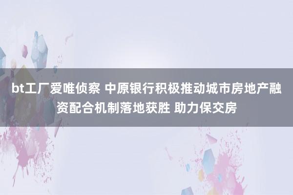 bt工厂爱唯侦察 中原银行积极推动城市房地产融资配合机制落地获胜 助力保交房