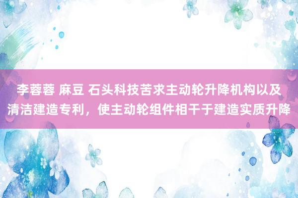 李蓉蓉 麻豆 石头科技苦求主动轮升降机构以及清洁建造专利，使主动轮组件相干于建造实质升降