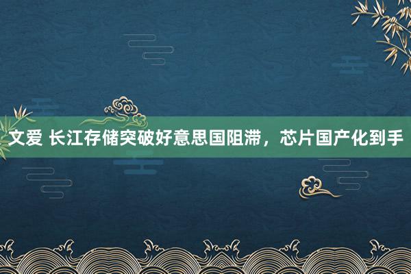 文爱 长江存储突破好意思国阻滞，芯片国产化到手