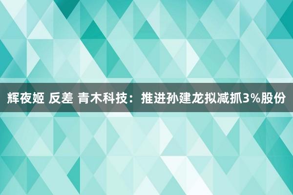 辉夜姬 反差 青木科技：推进孙建龙拟减抓3%股份