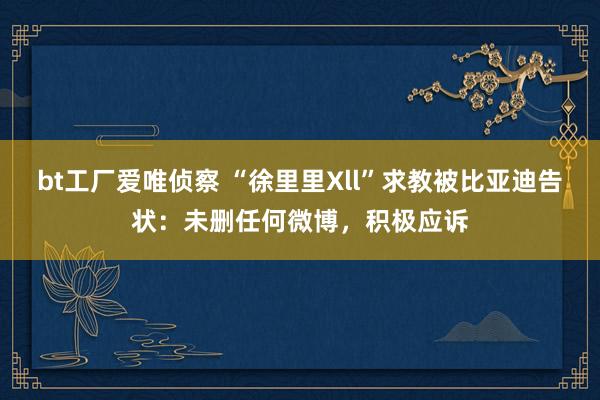 bt工厂爱唯侦察 “徐里里Xll”求教被比亚迪告状：未删任何微博，积极应诉