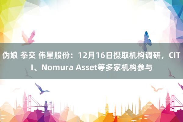 伪娘 拳交 伟星股份：12月16日摄取机构调研，CITI、Nomura Asset等多家机构参与