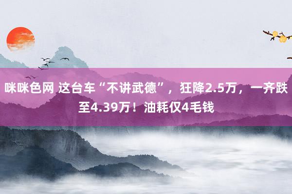 咪咪色网 这台车“不讲武德”，狂降2.5万，一齐跌至4.39万！油耗仅4毛钱