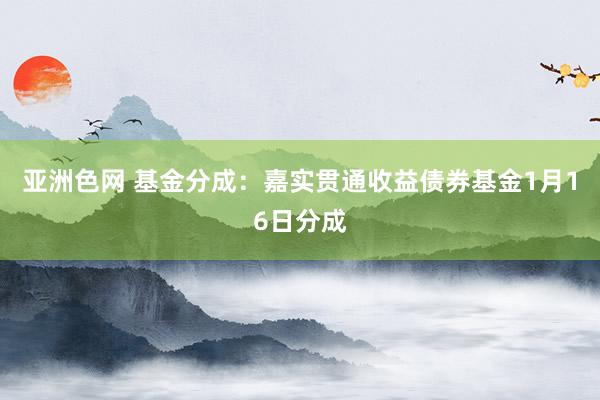 亚洲色网 基金分成：嘉实贯通收益债券基金1月16日分成